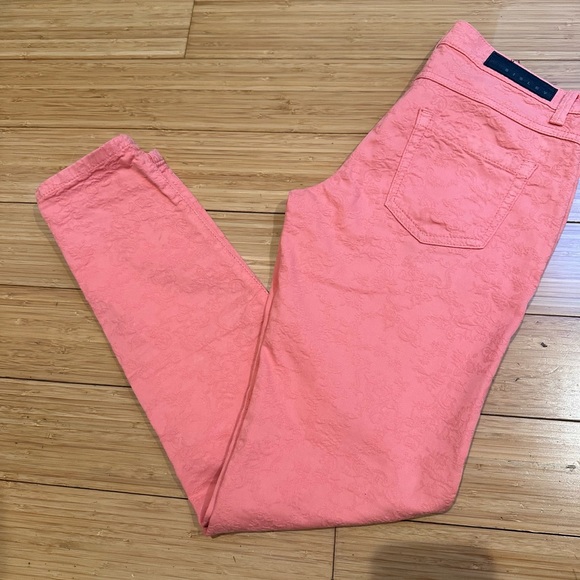 Sisley Super Skinny Flower Textured Jeans Coral Size 26 - Picture 2 of 9